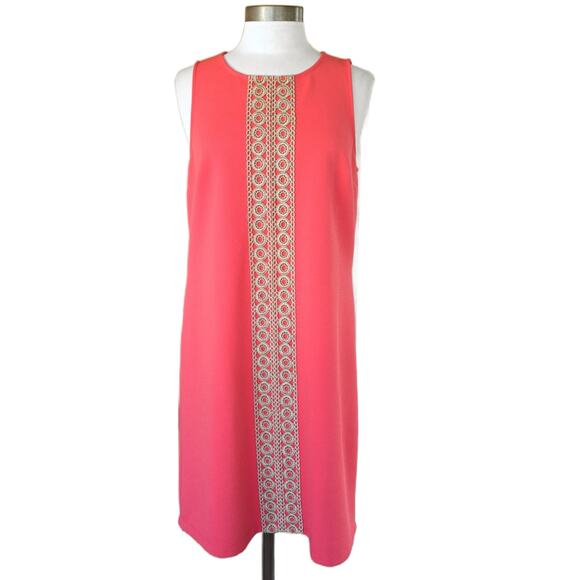 Pappagallo Coral Sleeveless Shift Dress Size Medium Gold Lace Preppy - Picture 1 of 8